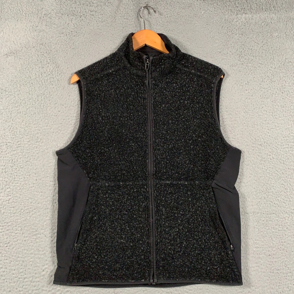 Lululemon Tundra Trek Fleece Vest Men's Large L Black Full Zip Wool-Blend Sherpa